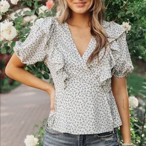 Folk Song Ruffle Peplum Wrap Blouse in Periwinkle